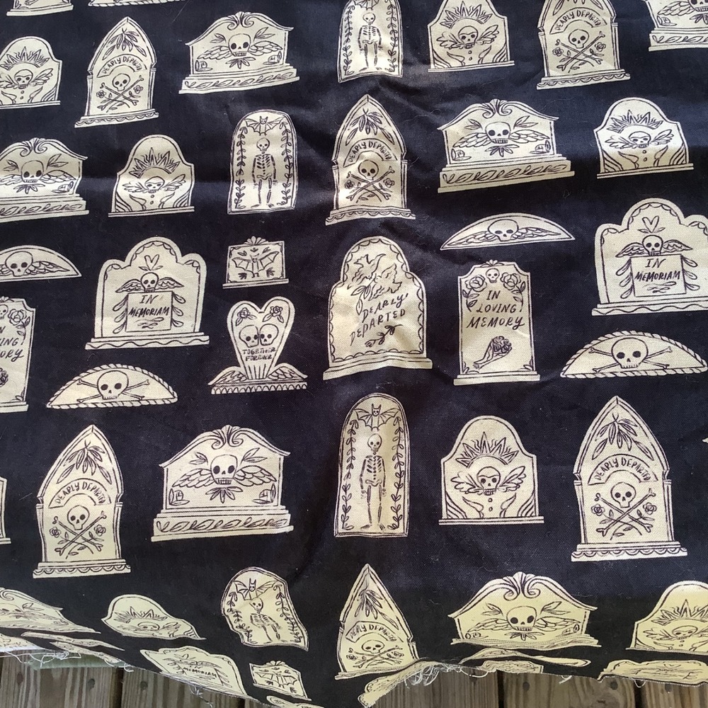 Deerstella Boo! Tombstone Skeleton Halloween Cotton Fabric 1.194 Yards Black